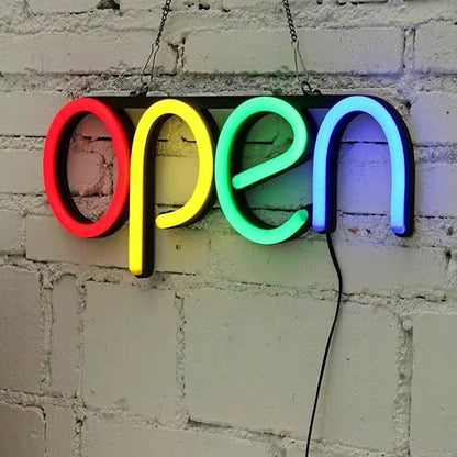 "OPEN" word neon sign