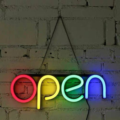 "OPEN" word neon sign